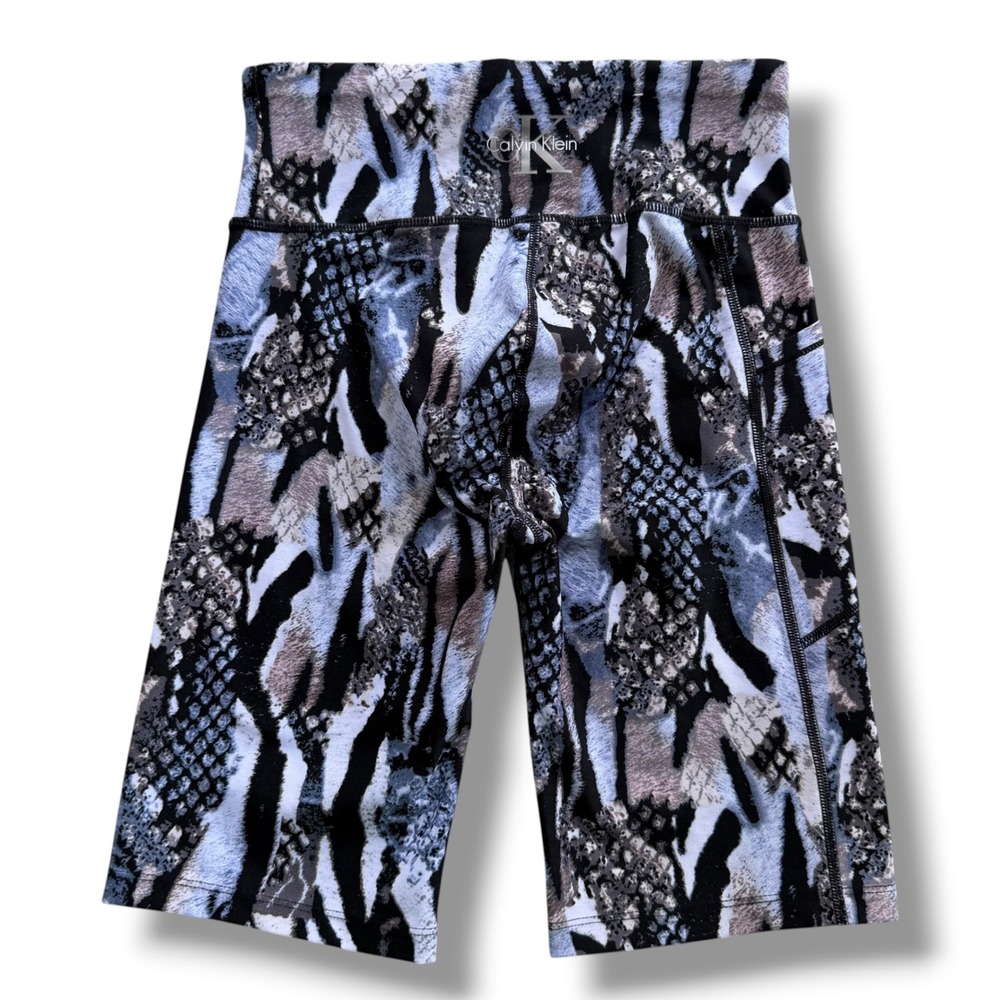 Calvin Klein Performance Women XS Blue Black Animal Print Bike Short Side Pocket